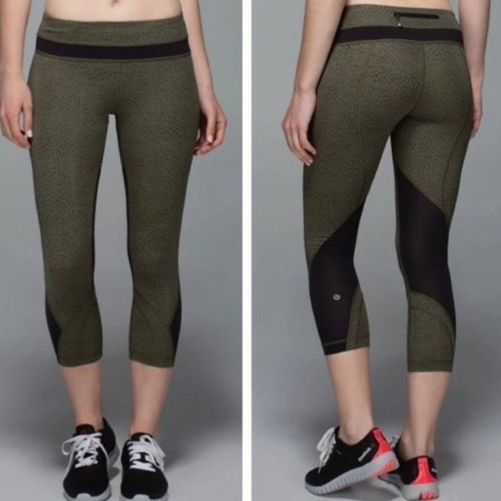 Lululemon Inspire Crop II Leggings Luxtreme in Dottie Dash Fatigue Green Black 4